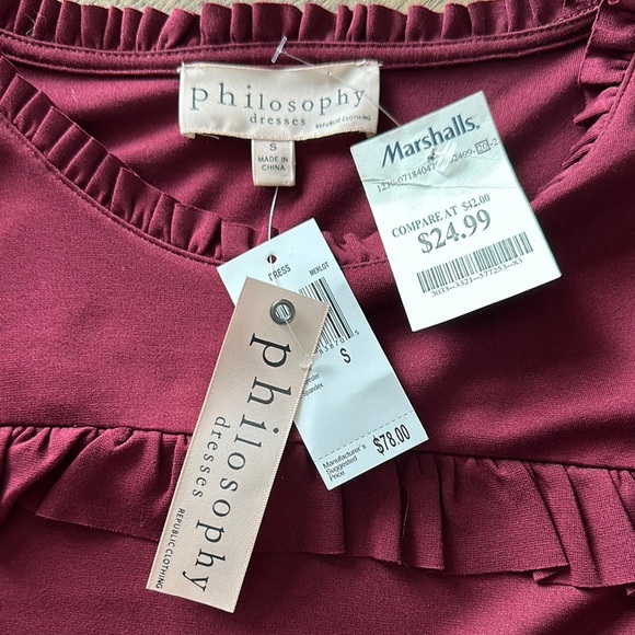 Philosophy NWT Burgundy Ruffle Long Sleeve Dress - Picture 3 of 4